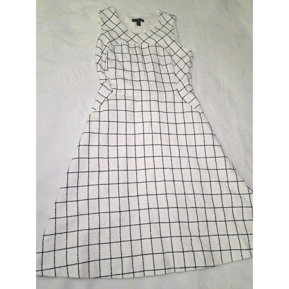 J.Crew Sleeveless Windowpane Tweed Fit & Flare Dress Ivory Navy Lined Size 2 - Picture 6 of 10